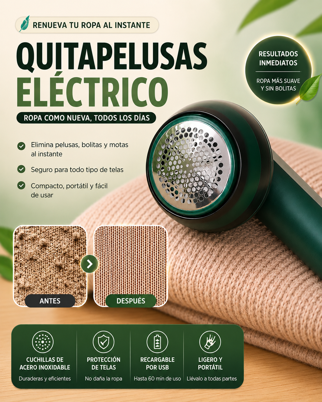 QUITAPELUSAS ELÉCTRICO RECARGABLE
