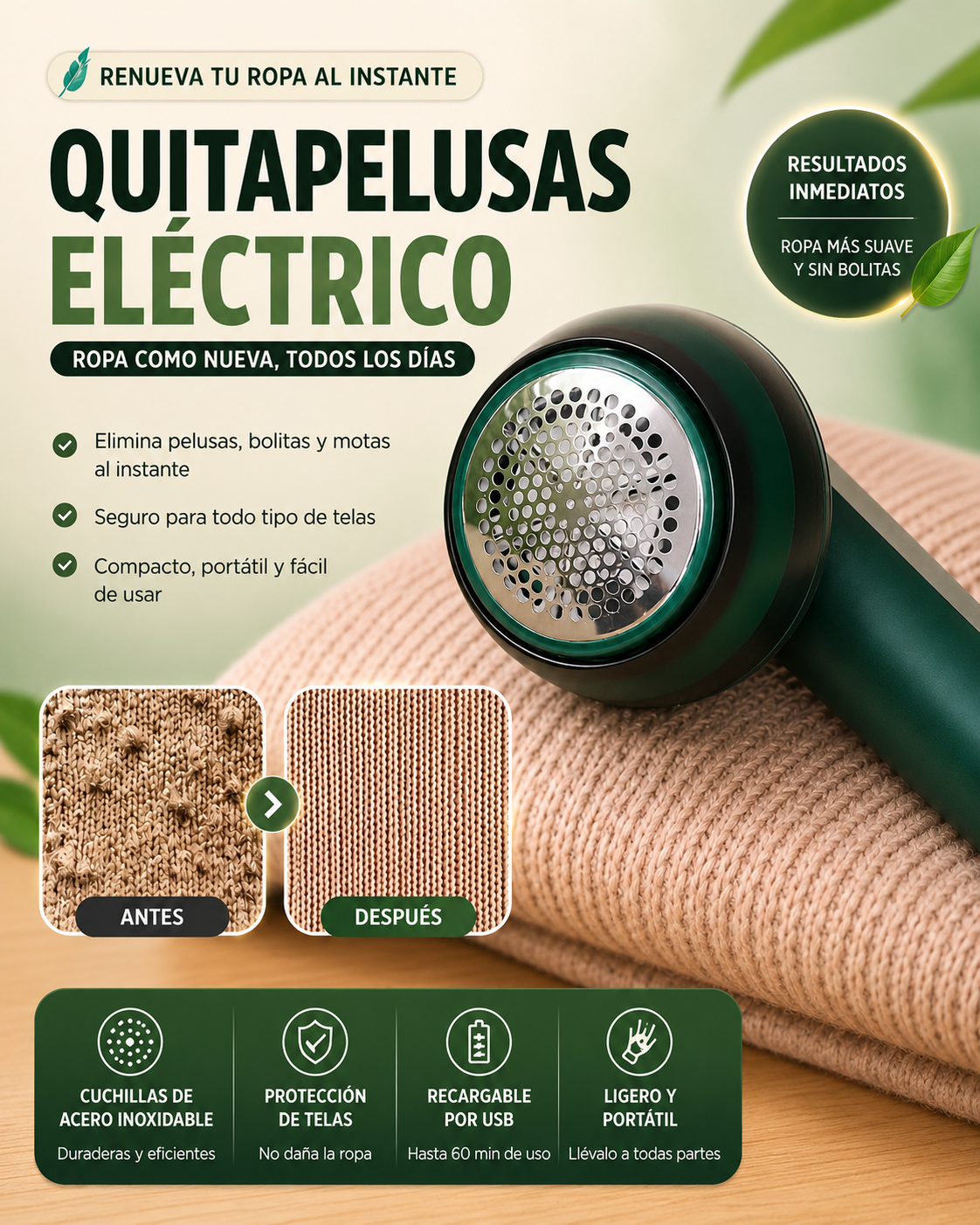 QUITAPELUSAS ELÉCTRICO RECARGABLE